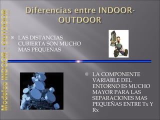 LAS DISTANCIAS CUBIERTA SON MUCHO MAS PEQUEÑAS LA COMPONENTE VARIABLE DEL ENTORNO ES MUCHO MAYOR PARA LAS SEPARACIONES MAS PEQUEÑAS ENTRE Tx Y Rx  