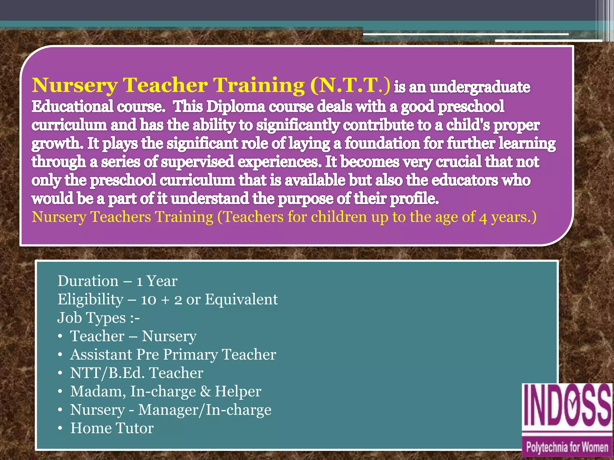 IPW Delhi NTT PTT NPTT B ED Courses PPT