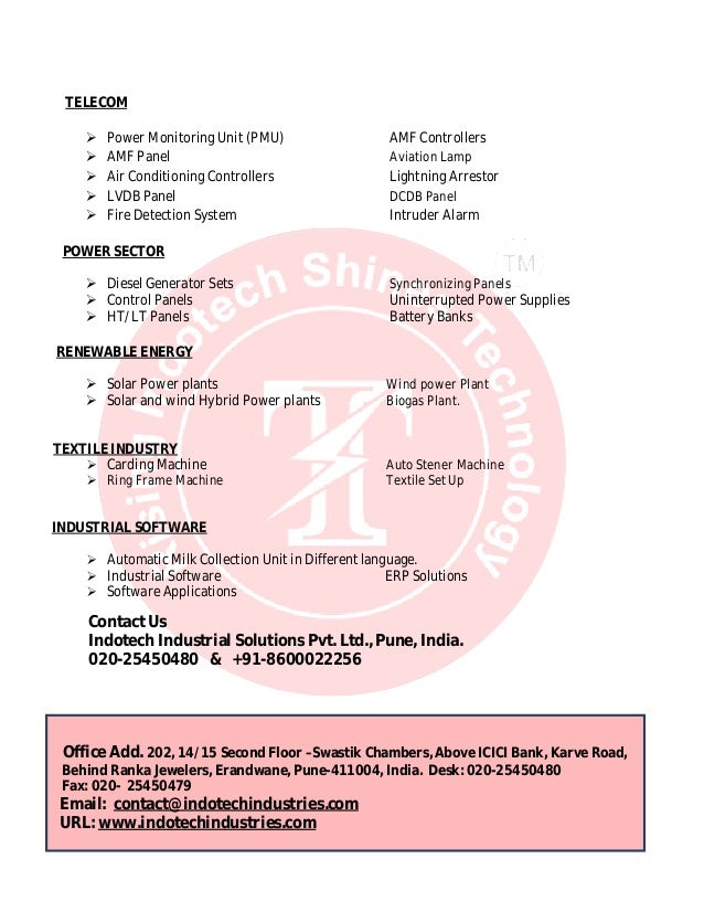 Indotech Industrial Solutions Pvt. ltd. Introduction Letter.