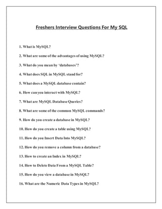 Indows soft solutions freshers interview questions for my sql | PDF