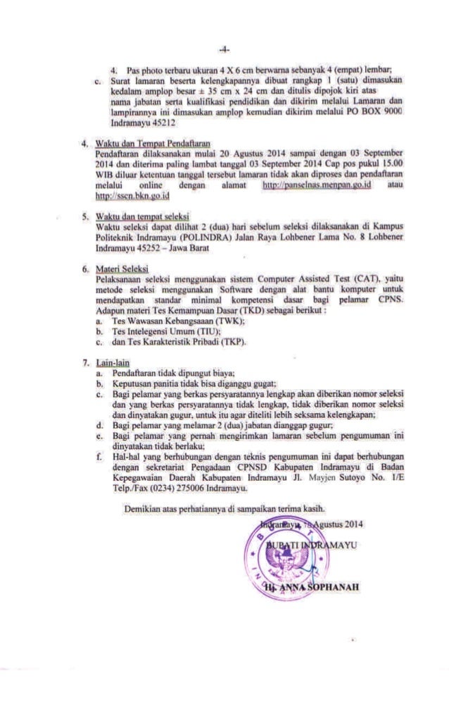 rangkap 2 lamaran surat Kabupaten Indramayu CPNS Penerimaan