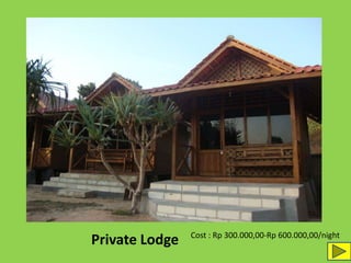 Private Lodge Cost : Rp 300.000,00-Rp 600.000,00/night
 