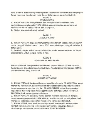 Contoh Surat Rental Mobil