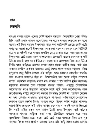 সাত
চ পুিল
ধন য় বাজার থ ক এ ন ছ গাটা দ শক নার কল। িক লাটাক খায়া ীর।
িচিন। ছাট এলাচ আন ত ভু ল গ ছ। যত ব য়স বাড় ছ ধন য়র ভুল হ
ত তা। এই িন য় সকা ল ই ুবালার সা থ কথা কাটাকািট হ য় ছ। ছাট খা টা
ঝগড়াও। পু জা এ লই ই ুবালার মন ভা লা থা ক না। কমন যন িখটিখ ট
হ য় যায়। পইপই ক র ধন য় ব লিছল ম য় ডাক ছ এ তা ক র ঘু র এ সা।
ই ুবালার ছাট ম য় থা ক ব া া লা র। এবছ রই তা দর সখানকার পাট
উঠ ব। জামাই চ ল যা ব ইউ ন। ম য় তার ছ লপু ল িন য় এ স উঠ ব
িদ ী। র বািড় ত। তারপর সখান থ ক সাজা ামীর কা ছ। তাই ওরা
বারবার বলিছল একবার আস ত। একটু থ ক য ত তা দর সংসা র। িক
ই ুবালা ছনু িমি র ল নর এই বািড়টা ছ ড় কাথাও কানিদন যানিন।
তাঁর যাওয়ার জায়গাও িছল না। িচ ল কাঠার ছাদ থ ক বািড়র পছ নর
বাগান। হাট লর রা াঘর। খাবার ঘর। রা ার ওপা র কািশর মুিদর দাকান।
বড় জার সকা লর রল লাই নর পা শর বাজার। এইটুকু ভৗ গািলক
আ লাছায়ার ম ধ ই ুবালা িন জ ক আ পৃ বঁ ধ র খিছ লন। কন
র খিছ লন? বাই র য ত ভয় কর তা িক তাঁর? মা টই না। ফুরসত প তন
না অন কাথাও যাওয়ার। া ব য়স না হওয়া পয ছ ল- ম য় দরও
কাথাও য ত দনিন িতিন। আগ ল র খ িছ লন কিঠন ক ঠার শাস ন।
কারণ িতিন জান তন এই মি ক বািড়র র খারাপ। একটু আলগা িদ য় ছা
িক সবাই মা ার রতন লাল মি ক তরী হ ব। ই ুবালা তাই তাঁ দর
ক বকার খুলনার বািড় ত বসা দা র টালটা ক ওপ রর ঘ র গ ড়
তু লিছ লন িন জর ম তা ক র। ছাট ছাট বা া লা ক িন য় এক পুব
বাংলার িবধবা যখন হা টল চালা তখন তাঁর বািড় থ ক ভ স আস ছ
 