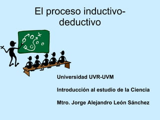 El proceso inductivo-deductivo Universidad UVR-UVM Introducción al estudio de la Ciencia Mtro. Jorge Alejandro León Sánchez 