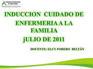 INDUCCION CUIDADO DE
   ENFERMERIA A LA
       FAMILIA
     jULIO DE 2011
      DOCENTE: ELCY FORERO BELTÁN
 
