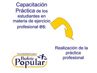 Capacitación Práctica  de los estudiantes en materia de ejercicio profesional  es : Realización de la práctica profesional 