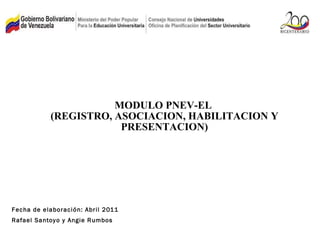 MODULO PNEV-EL  (REGISTRO, ASOCIACION, HABILITACION Y PRESENTACION)‏ 