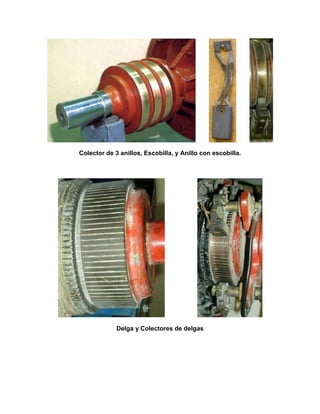 Colector de 3 anillos, Escobilla, y Anillo con escobilla.
Delga y Colectores de delgas
 