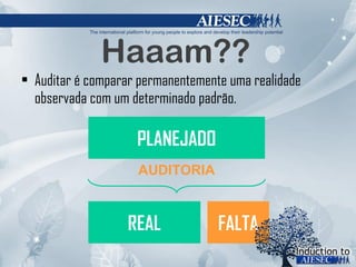 Haaam?? Auditar é comparar permanentemente uma realidade observada com um determinado padrão. PLANEJADO AUDITORIA REAL FALTA 