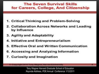 Tony Wagner Harvard Graduate School of Education
Keynote Address, PDE Annual Conference 1/12/2011
 