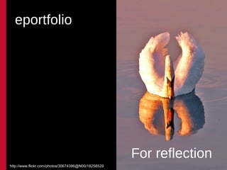 eportfolio




                                                     For reflection
http://www.flickr.com/photos/30674396@N00/18258529
 