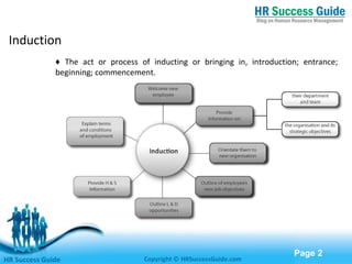 Free Powerpoint Templates
Page 2
Induction
♦ The act or process of inducting or bringing in, introduction; entrance;
beginning; commencement.
HR Success Guide Copyright © HRSuccessGuide.com
 