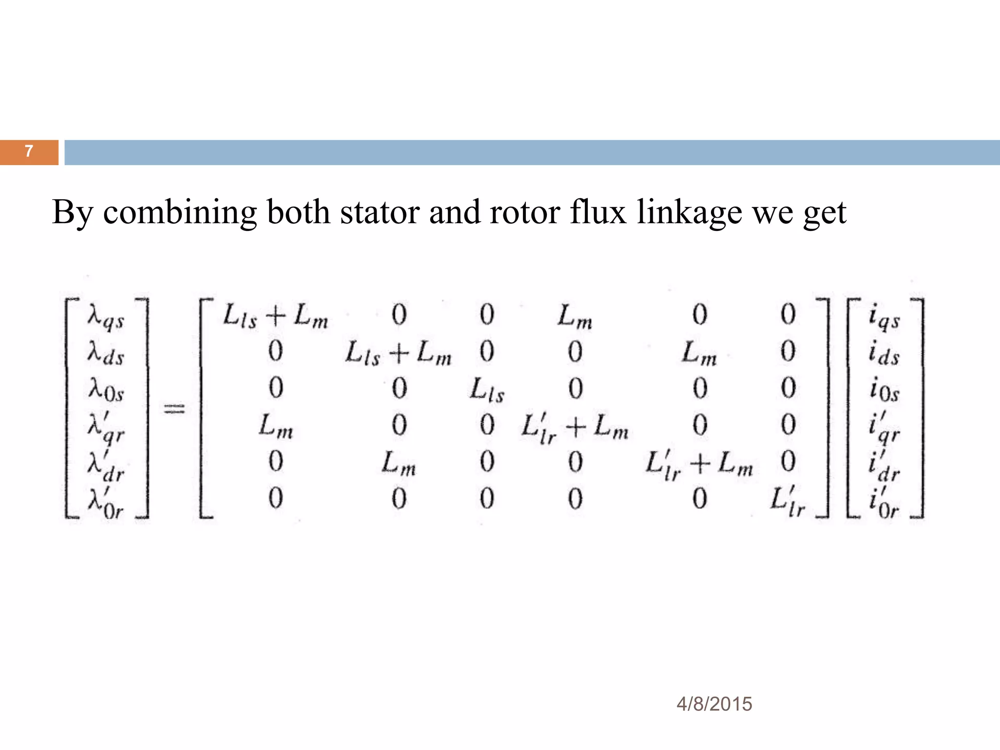 4/8/2015
By combining both stator and rotor flux linkage we get
7