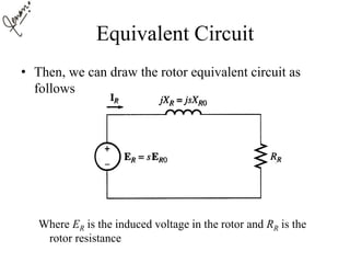 Equivalent Circuit
• Then, we can draw the rotor equivalent circuit as
follows
Where ER is the induced voltage in the rotor and RR is the
rotor resistance
 