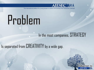 Problem In the most companies,  STRATEGY Is separated from  CREATIVITY  by a wide gap. 