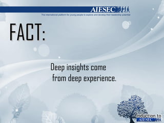FACT: Deep insights come  from deep experience. 