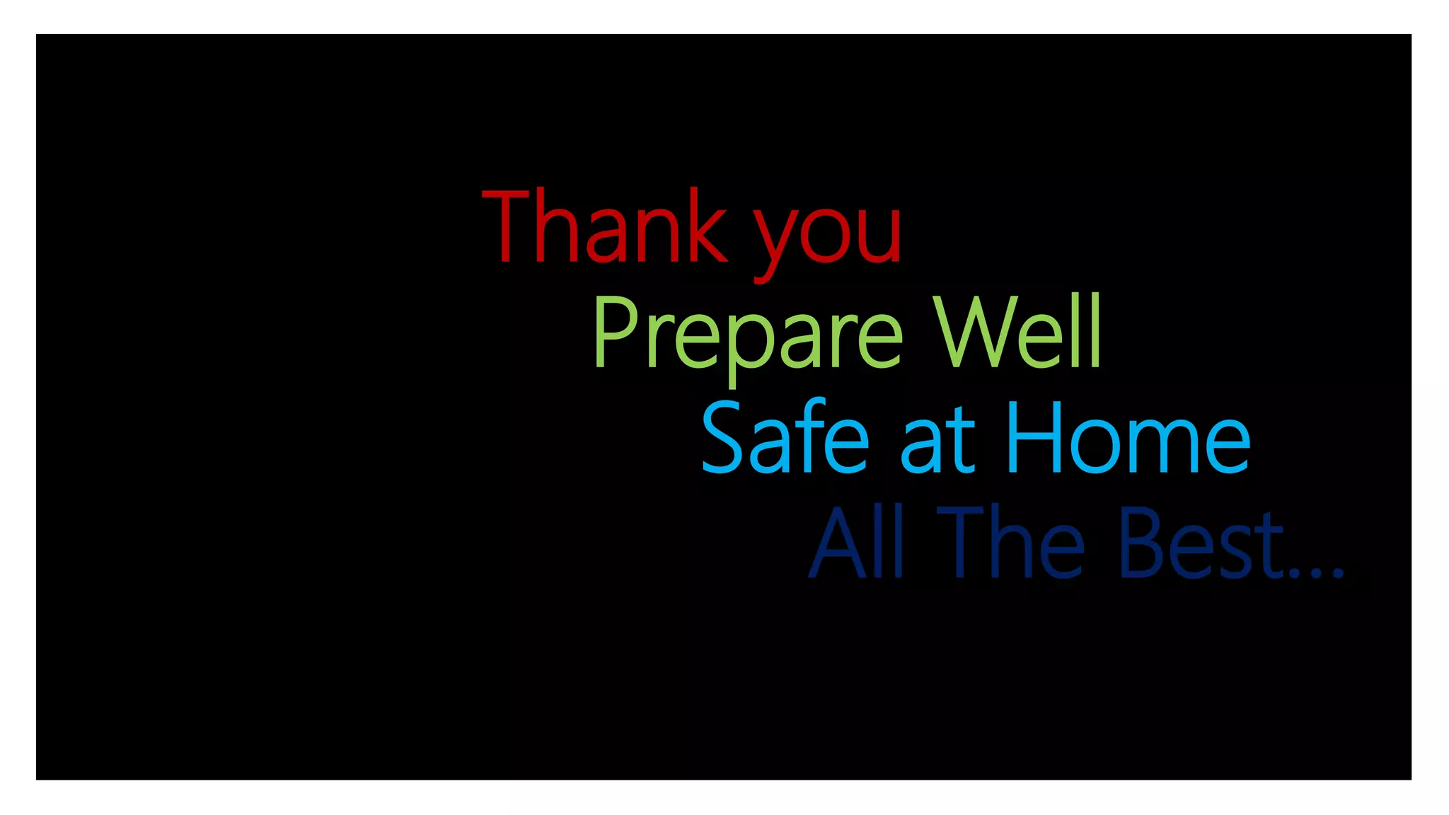Thank you
Prepare Well
Safe at Home
All The Best…
 