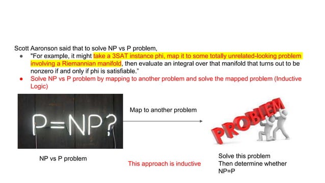 Use Inductive or Deductive Logic to solve NP vs P? | PPT