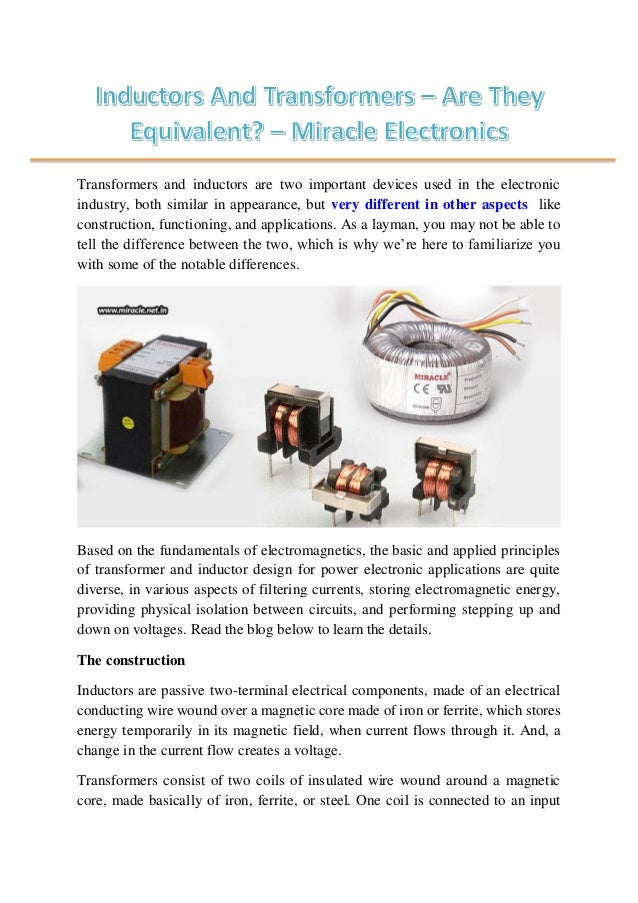 Inductors And Transformers Are They Equivalent? Miracle Electronics