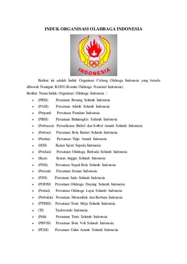 Induk organisasi senam indonesia adalah