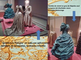  "vestido a la francesa" en seda con aplicaciones
metálicas de lentejuelas, tachuelas, cristales
Vestido de cóctel en gros de Nápoles azul
turquesa del diseñador vasco
Cristóbal Balenciaga
 
