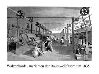 Walzenkarde, ausrichten der Baumwollfasern um 1835 