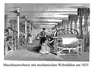 Maschinenweberei mit mechanischen Webstühlen um 1835 