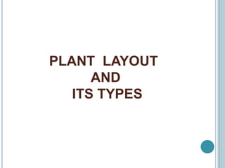 PLANT LAYOUT
AND
ITS TYPES
 