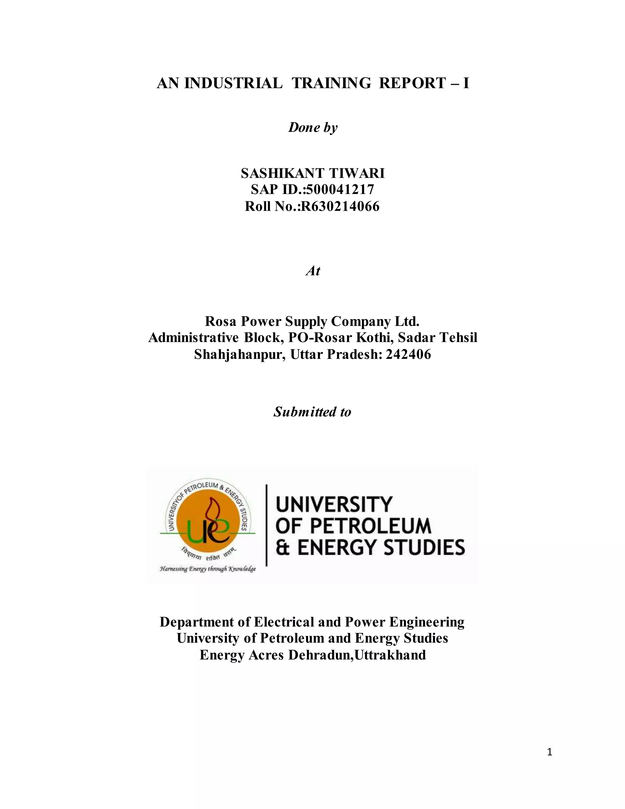 Industrail training report by Sashikant Tiwari PDF
