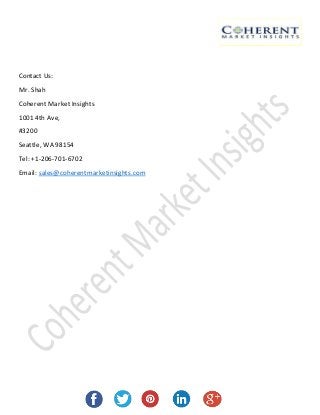 Contact Us:
Mr. Shah
Coherent Market Insights
1001 4th Ave,
#3200
Seattle, WA 98154
Tel: +1-206-701-6702
Email: sales@coherentmarketinsights.com
 