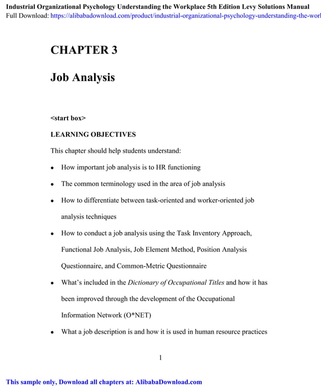 Industrial Organizational Psychology Understanding the Workplace 5th