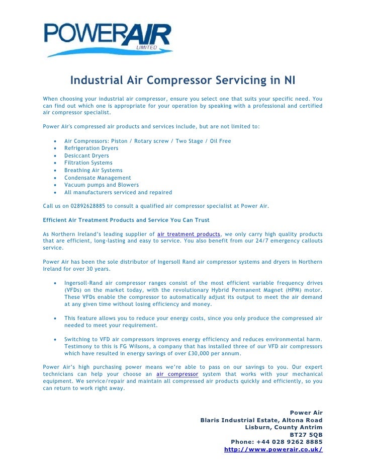 Industrial Air Compressor Servicing in NI