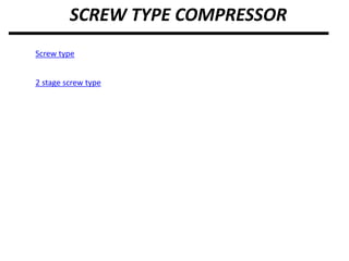 SCREW TYPE COMPRESSOR
Screw type
2 stage screw type
 