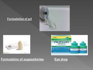 Formulation of gel
Formulation of suppositories Eye drop
 