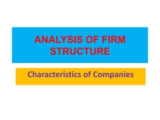 ANALYSIS OF FIRM
STRUCTURE
Characteristics of Companies
 