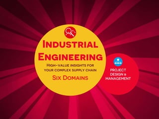 PROJECT
DESIGN &
MANAGEMENT
Industrial
Engineering
High-value insights for
your complex supply chain
Six Domains
 