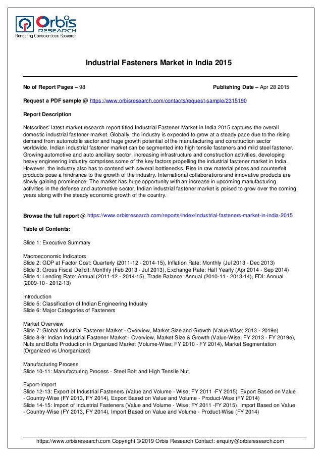 Industrial fasteners market in india 2019 2020