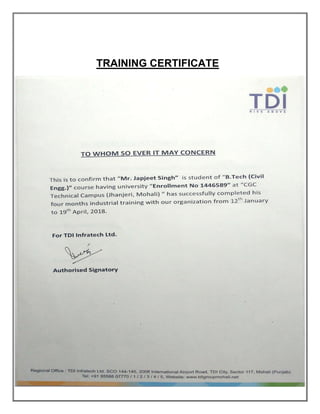 TRAINING CERTIFICATE
 