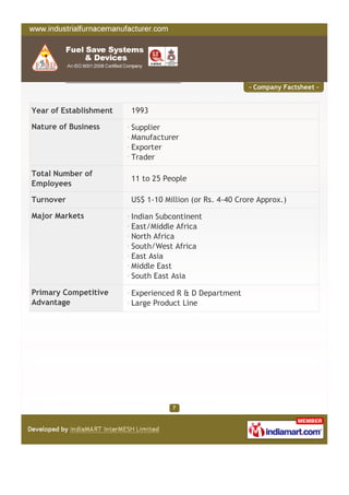 - Company Factsheet -


Year of Establishment   1993

Nature of Business      Supplier
                        Manufacture...