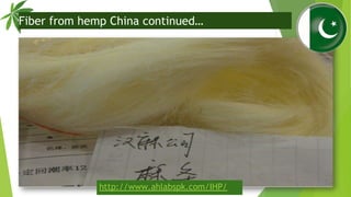 Fiber from hemp China continued…
http://www.ahlabspk.com/IHP/
 