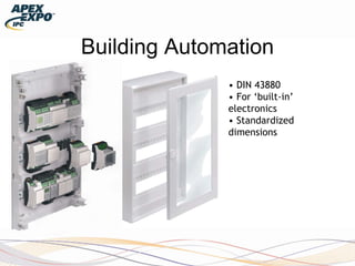 Building Automation
• DIN 43880
• For ‘built-in’
electronics
• Standardized
dimensions
 