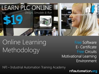 PLC & VFD Advanced
Course

4 PLC’s Training
Platforms

$149
Course Link:

Course Highlights: http://www.wiziq.com/course/28882-plc-andac-drives-online-certificate-trainaing-course

• 30 Live Practical Classes on PLC, Analog Cards & AC drives- VFD
• 100+ PLC Video Tutorials with Lifetime Access & FREE PLC Simulator
• FREE Circuits Diagram

For more courses visit www.nfiautomation.org

 