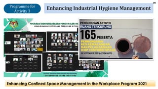 26
Enhancing Industrial Hygiene Management
Enhancing Confined Space Management in the Workplace Program 2021
Programme for
Activity 3
 