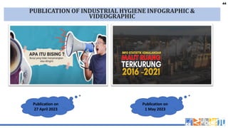 44
44
PUBLICATION OF INDUSTRIAL HYGIENE INFOGRAPHIC &
VIDEOGRAPHIC
Publication on
27 April 2023
Publication on
1 May 2023
 