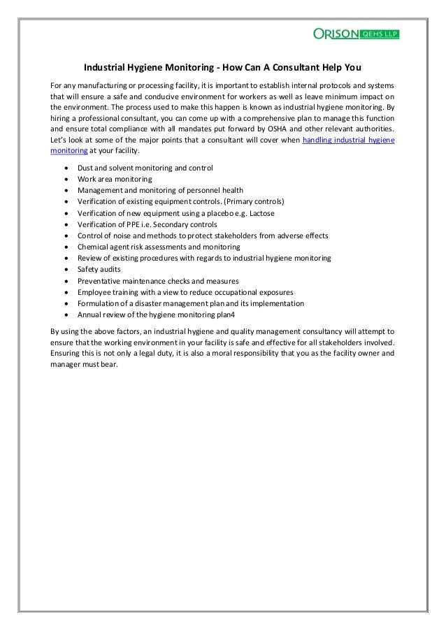 Industrial Hygiene Monitoring How Can A Consultant Help You