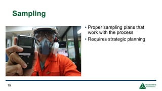 Sampling
• Proper sampling plans that
work with the process
• Requires strategic planning
19
 