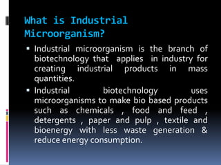 Microorganisms In Industry INDUSTRIAL IMPORTANT MICROBES .pptx