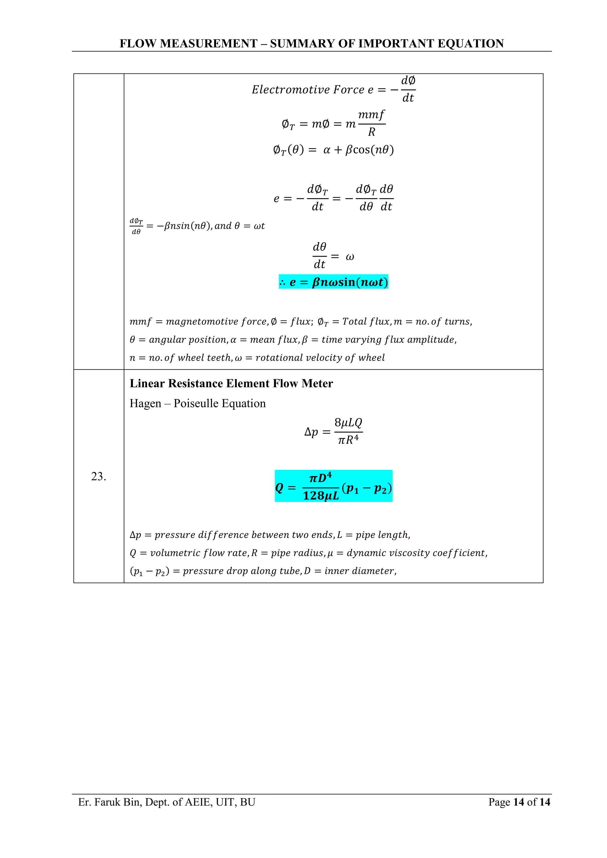 Industrial instrumentation flow measurement important equations | PDF