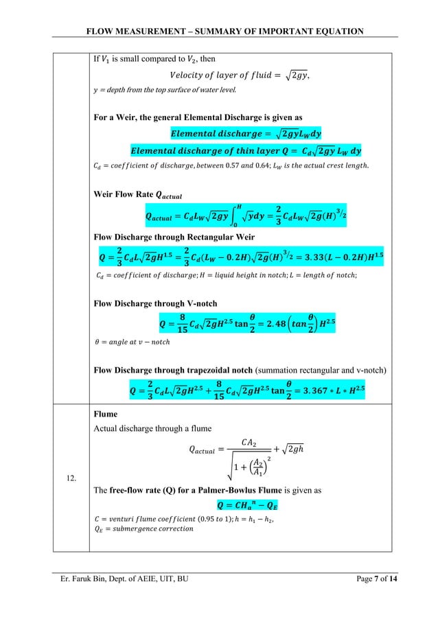 Industrial instrumentation flow measurement important equations | PDF
